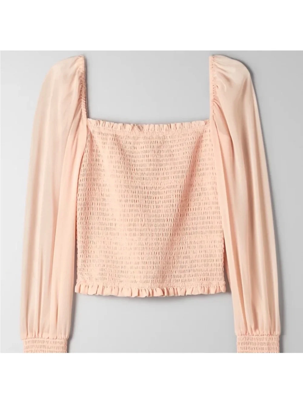 Wilfred Aritzia Tempest Mochi Pink Rose Smocked Square Neck Blouse Small